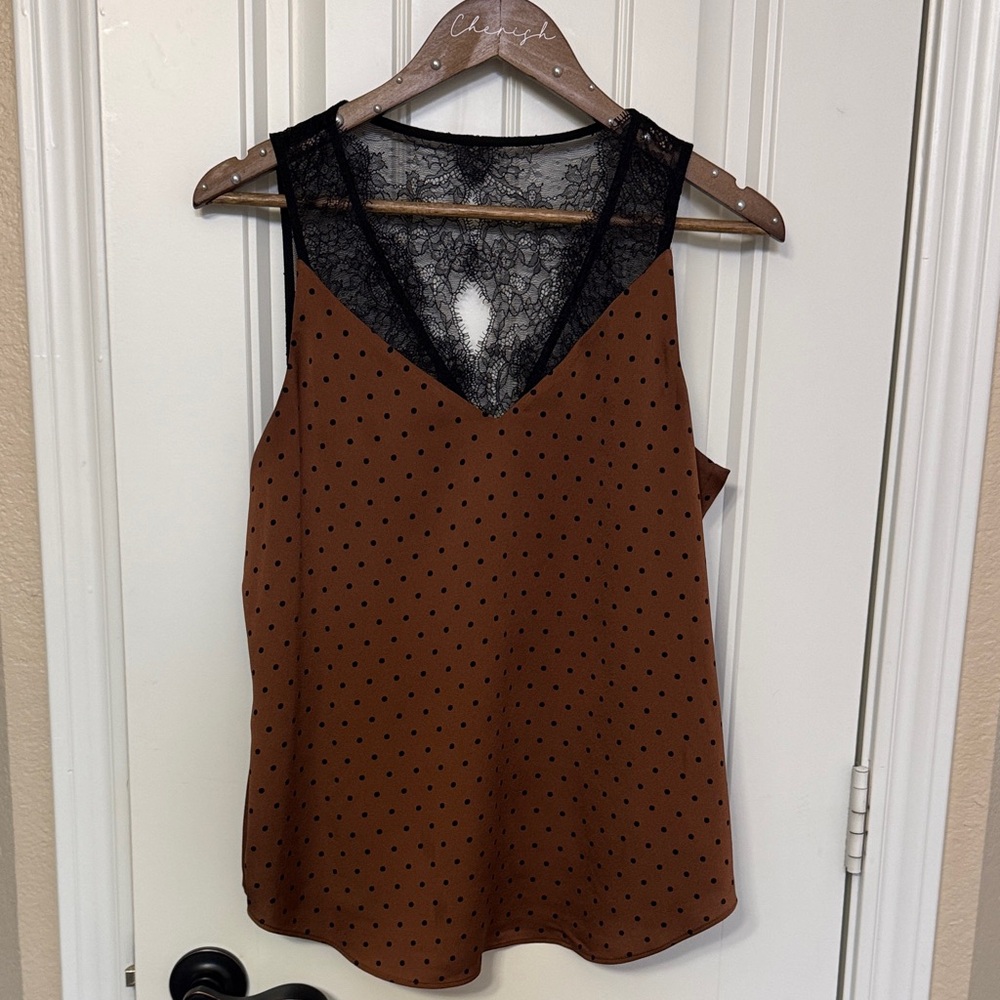 Express Polka Dot Lace Trim Tank Top